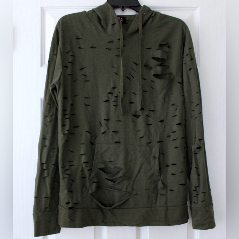 Thrill Ripped Dark Green Hoodie